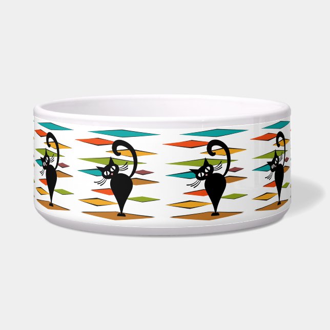 Comedero Diseño de gato negro de Mid Century (Frente)