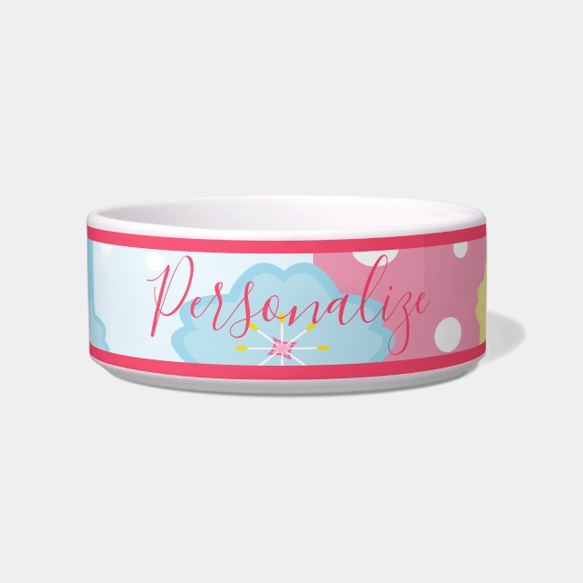 Comedero Diseño de pasto azul rosado personalizado Perro ga (Frente)