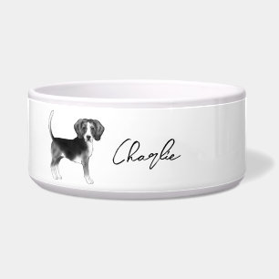 Comedero Diseño de perro Beagle en negro y blanco con nombr
