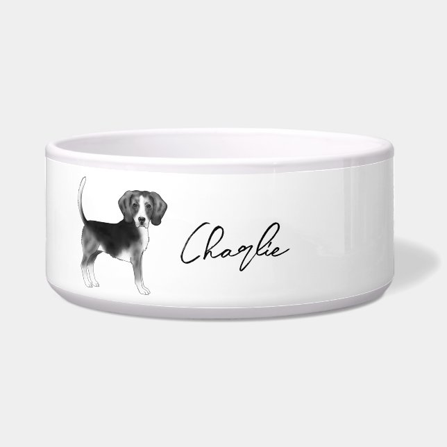 Comedero Diseño de perro Beagle en negro y blanco con nombr (Frente)