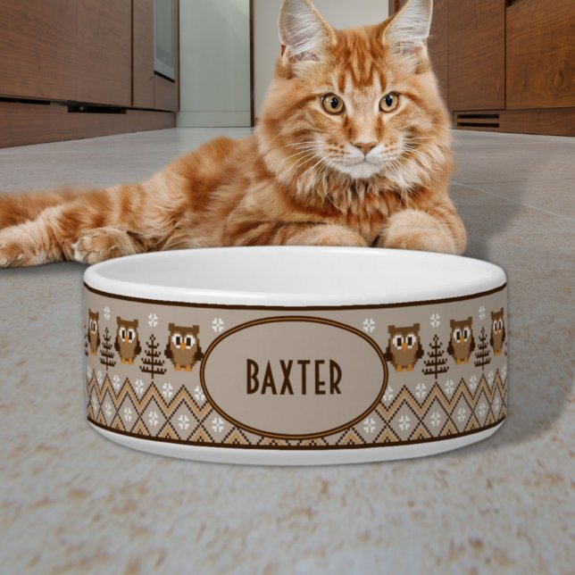 Comedero Diseño de punto de búho retro Tan Naranja Brown (Subido por el creador)