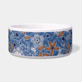 Comedero Diseño floral azul blanco y Naranja