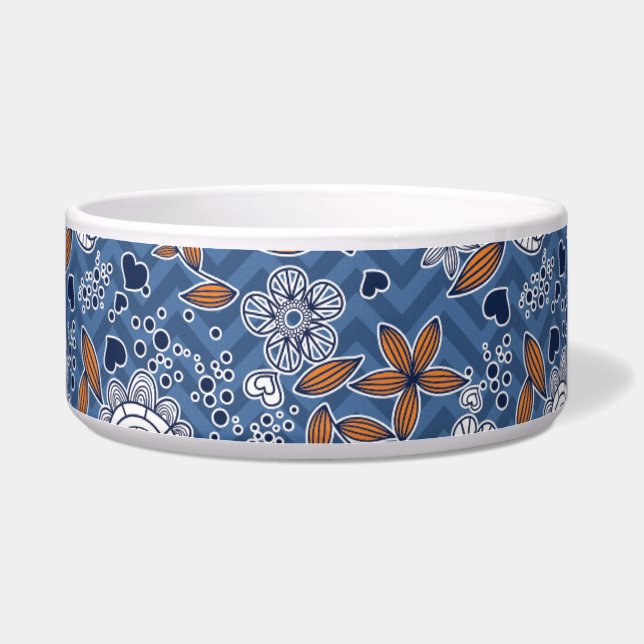 Comedero Diseño floral azul blanco y Naranja (Derecha)