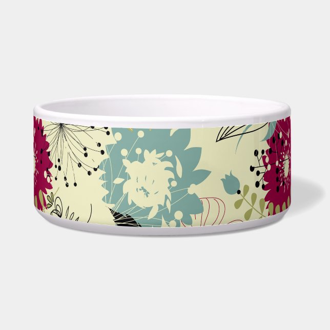 Comedero Diseño floral retro de tonos pasteles (Frente)