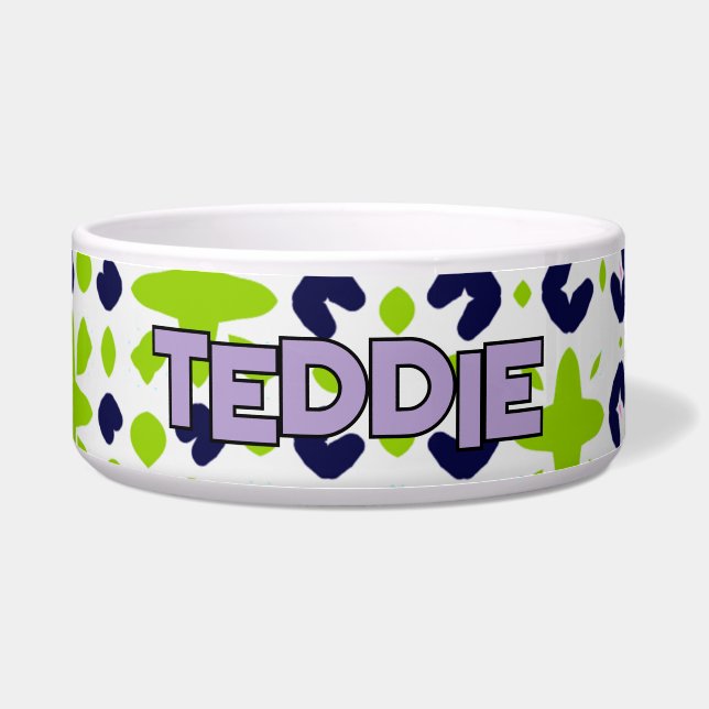 Comedero Diseño Geométrico Jugativo Púrpura Verde Naval (Frente)