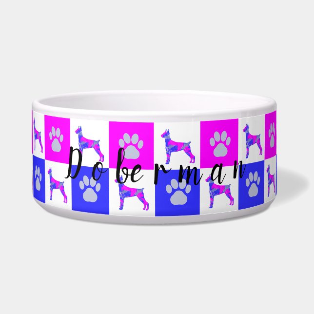 Comedero Doberman Pinscher Dog & Paw Hot Pink & Blue (Frente)