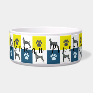 Comedero Doberman Pinscher Dog & Paw Yellow Grid Pet Bowl