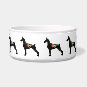 Comedero Doberman Pinscher Dog Raza Silhouette Boho Floral