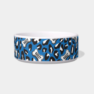 Comedero Dog Bone Leopard Imprimir Personalizado Nombre Mas