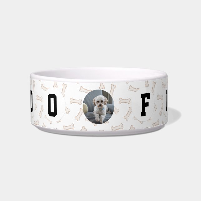 Comedero Dog Bone Photo Personalizado 4 Letra Dog Name (Frente)