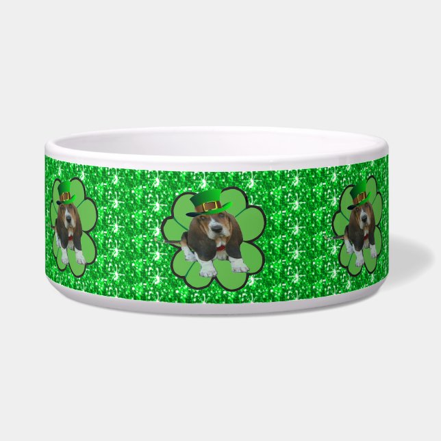 Comedero Dog Bowl Basset Hound St Patrick's Clover (Izquierda)