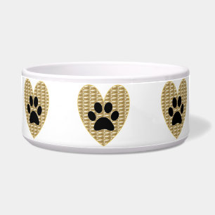 Comedero Dog Bowl Gold Riñon Black Paw Heart