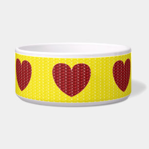 Comedero Dog Bowl Purpurina del corazón rojo amarillo