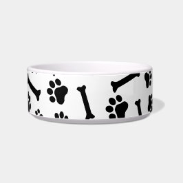 Comedero Dog Paw & Bones Seamless Pattern - Black & White