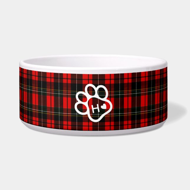 Comedero  Dog Pets Monogram Name Paw Heart Tartan (Frente)