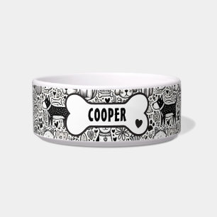 Comedero Doodle blanco y negro personalizado