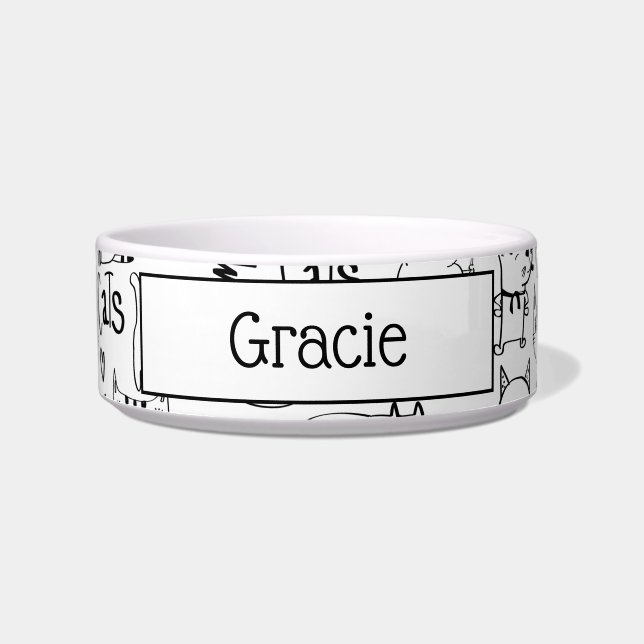 Comedero Doodles para gatos, divertido patrón de Kitts blan (Frente)