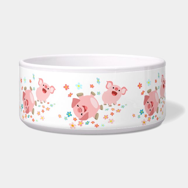 Comedero Dos cerdos Personalizados en un tazón de primavera (Frente)