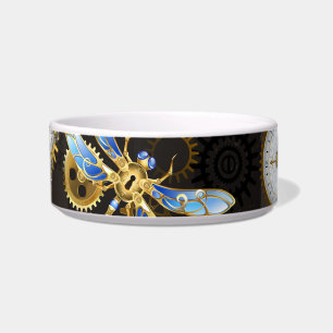 Comedero Dragoniscos de Steampunk sobre fondo rayado marrón