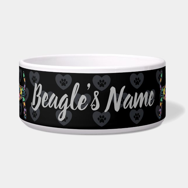 Comedero Dulce Amor Mi Diseño Floral de Beagle (Frente)