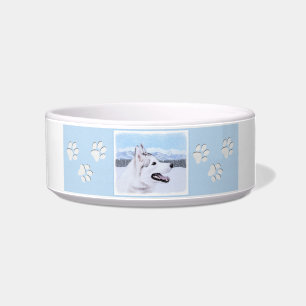 Comedero El Husky Siberiano (Plata y Blanco) Pintura de art