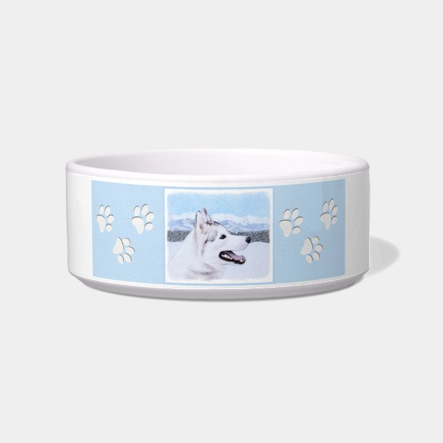 Comedero El Husky Siberiano (Plata y Blanco) Pintura de art (Derecha)