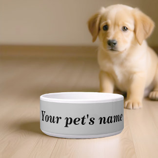 Comedero El nombre de tu perro con fondo gris en el tazón d