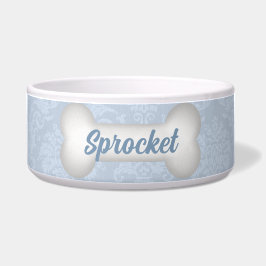 Comedero El nombre del perro con azul y un hueso de perro