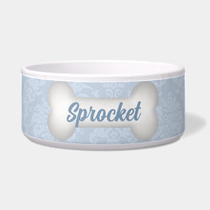 Comedero El nombre del perro con azul y un hueso de perro