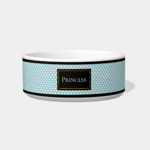 Comedero El punto de polka blanco y Aqua personalizado