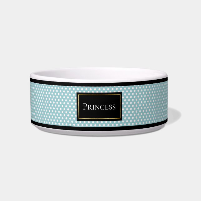 Comedero El punto de polka blanco y Aqua personalizado (Frente)