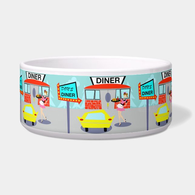 Comedero El tazón de Diner Dog de los años 50 (Frente)