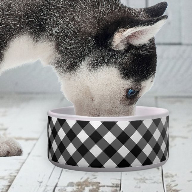 Comedero Elegant Cute Gingham Check ceramic pet bowl  (elegant cute black and white gingham bowl for dogs)