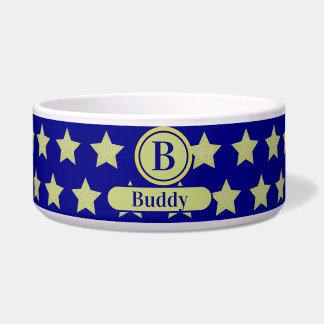 Comedero Elegant Gold & Blue Star Pattern Monogram