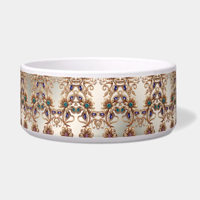 Comedero Elegant Gold Jewel Flowers Ceramic Pet Bowl (Frente)