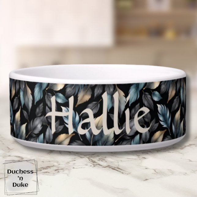 Comedero Elegant Metallic Botanical Leaves Personalized (Elegant Metallic Botanical Leaves Personalized Bowl)