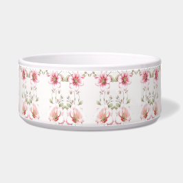 Comedero Elegant Pink White Floral Ceramic Pet Bowl