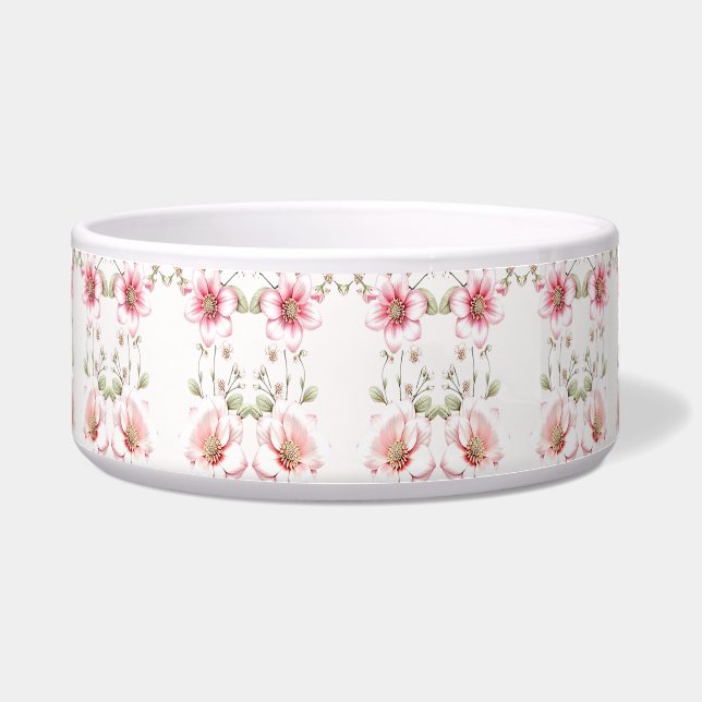 Comedero Elegant Pink White Floral Ceramic Pet Bowl (Frente)