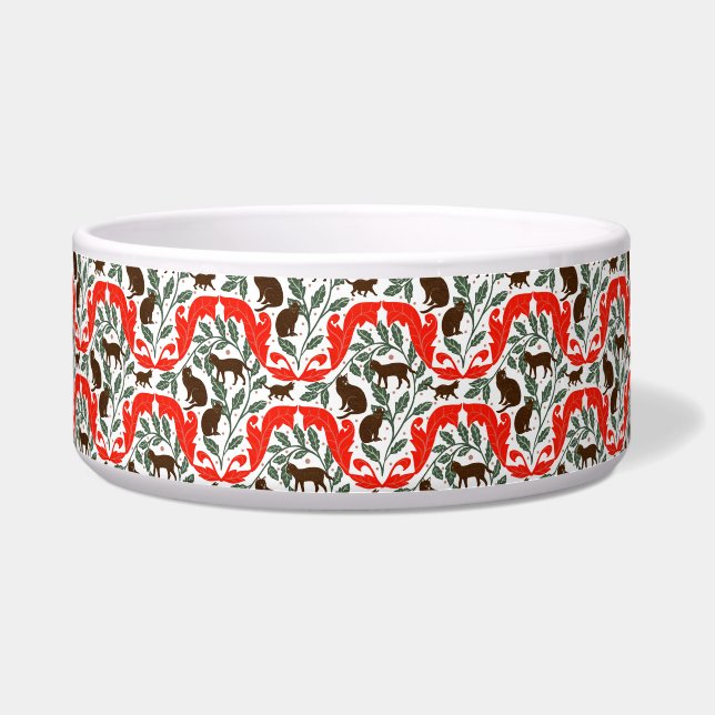 Comedero Elegante Art Nouveau Rojo Marrón Negro Cat-Whimsic (Frente)