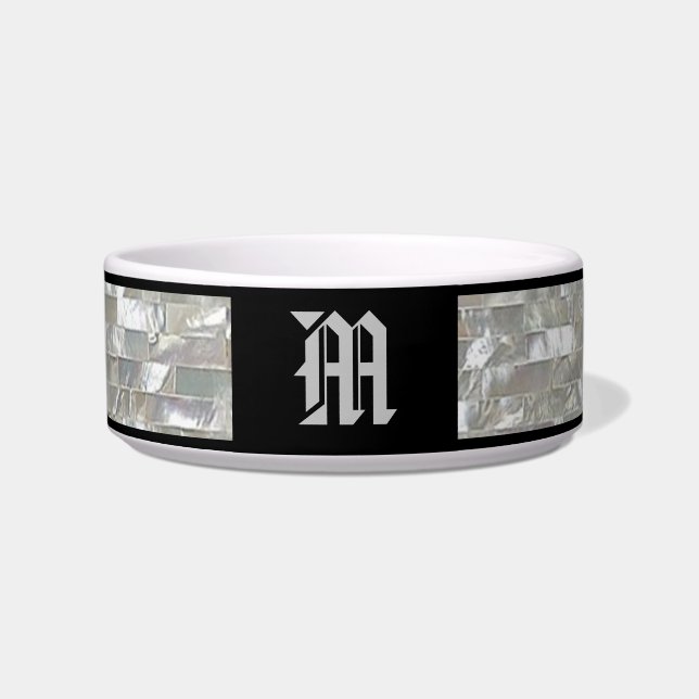 Comedero Elegante Baldosa de Perla Monogramada para Mascota (Frente)