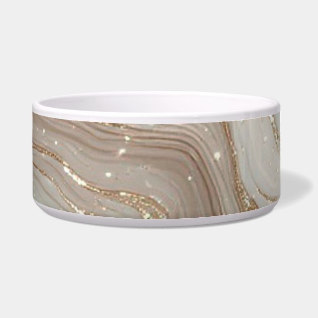 Comedero Elegante fondo de mármol beige con brillo dorado (Frente)