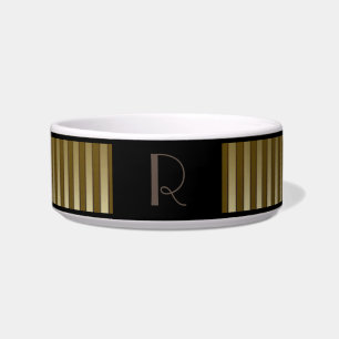 Comedero Elegante Mascota con bandas de oro monogramado