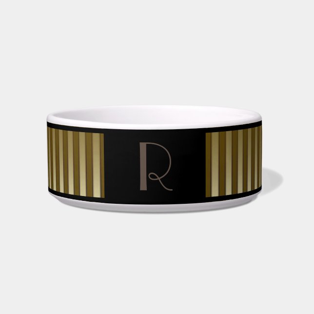 Comedero Elegante Mascota con bandas de oro monogramado (Frente)