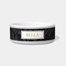 Comedero Elegante Mascota dorado Nombre Patrón floral negro