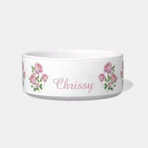 Comedero Elegante Mascota personalizado de rosas rosadas