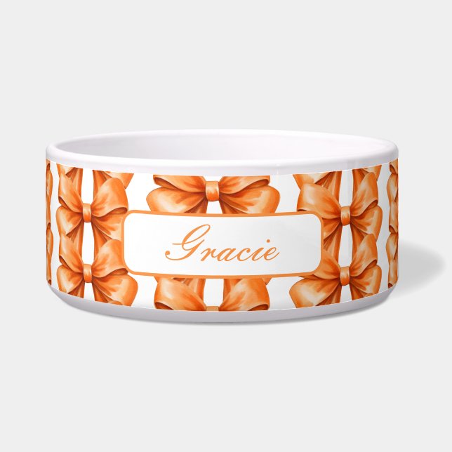 Comedero Elegante Naranja Bow Dog (Frente)