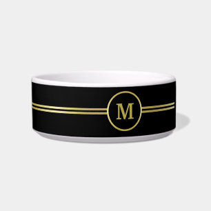 Comedero Elegante oro Monograma personalizado sobre negro