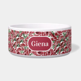 Comedero Elegante patrón de Rosa Vintage - Floral roja y ve