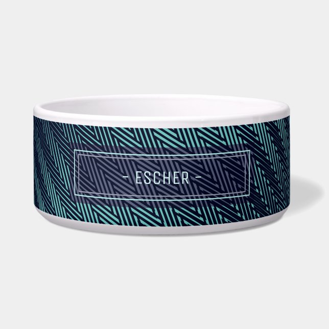 Comedero Elegante Resumen Verde azulado y franjas de la mar (Frente)