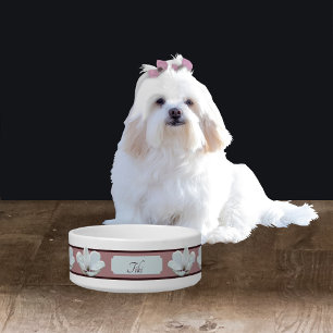 Comedero Elegante Tazón de Mascotas Monograma con Flores de